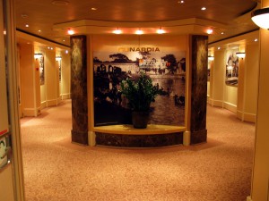 One of themed displays in Cunardia Exhibit presenting photographicimages of historic ports of call of early Cunard liners.